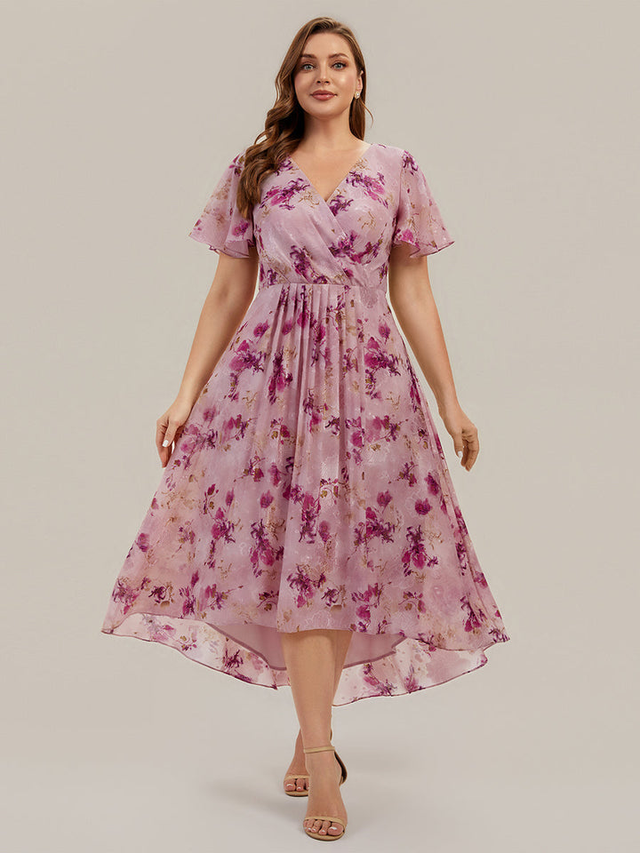 Plus Size Printed Chiffon Wedding Guest Dress