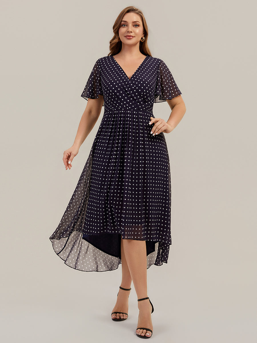 Printed Chiffon Ruffle Sleeve Wedding Guest Dress
