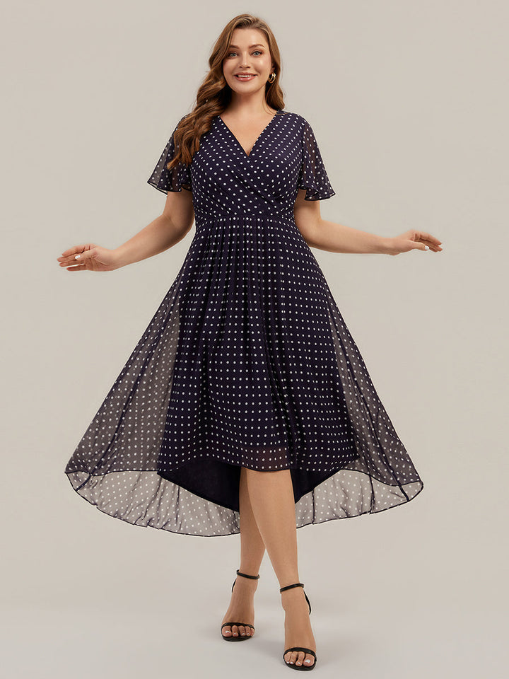Plus Size Printed Chiffon Wedding Guest Dress