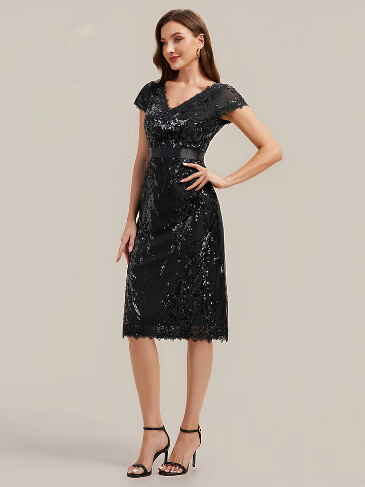 Bodycon Midi Sequin Cap Sleeve Wedding Guest Dress