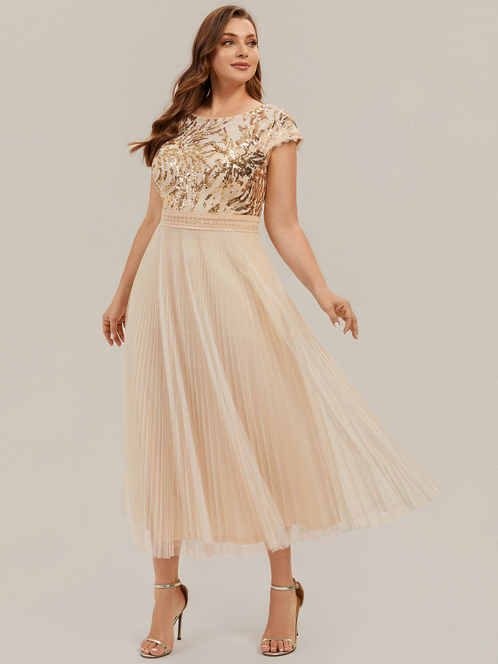 Plus Size Glitter A-Line Wedding Guest Dress