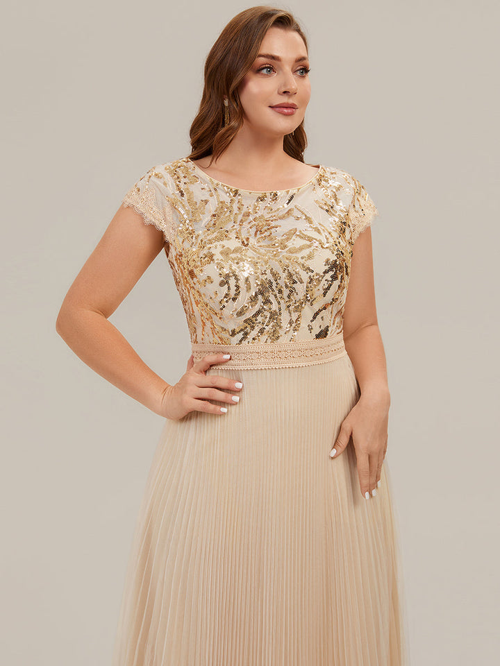 See-through Glitter Cap Sleeve A-Line Wedding Guest Dress