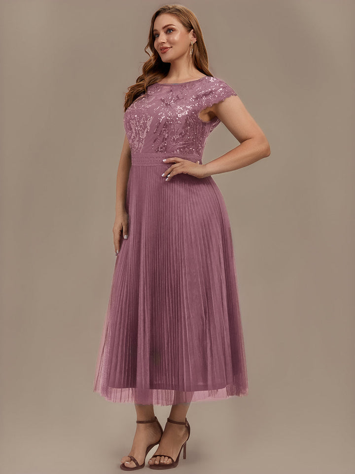 Plus Size Glitter A-Line Wedding Guest Dress
