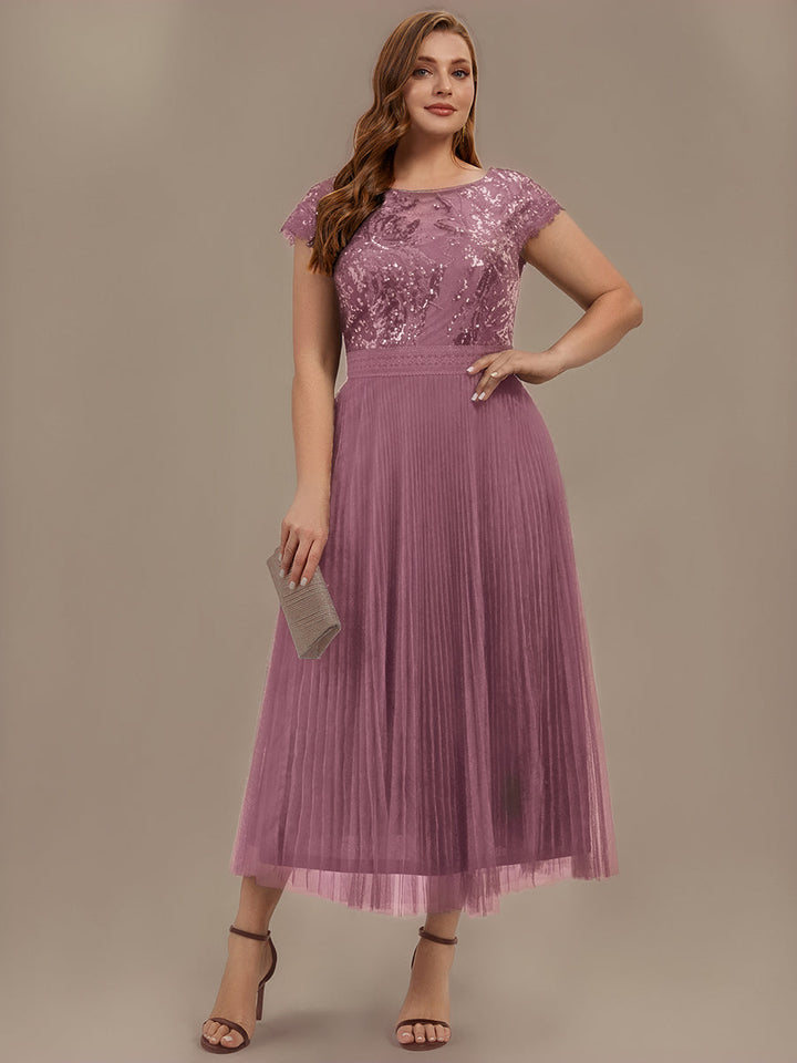 Plus Size Glitter A-Line Wedding Guest Dress