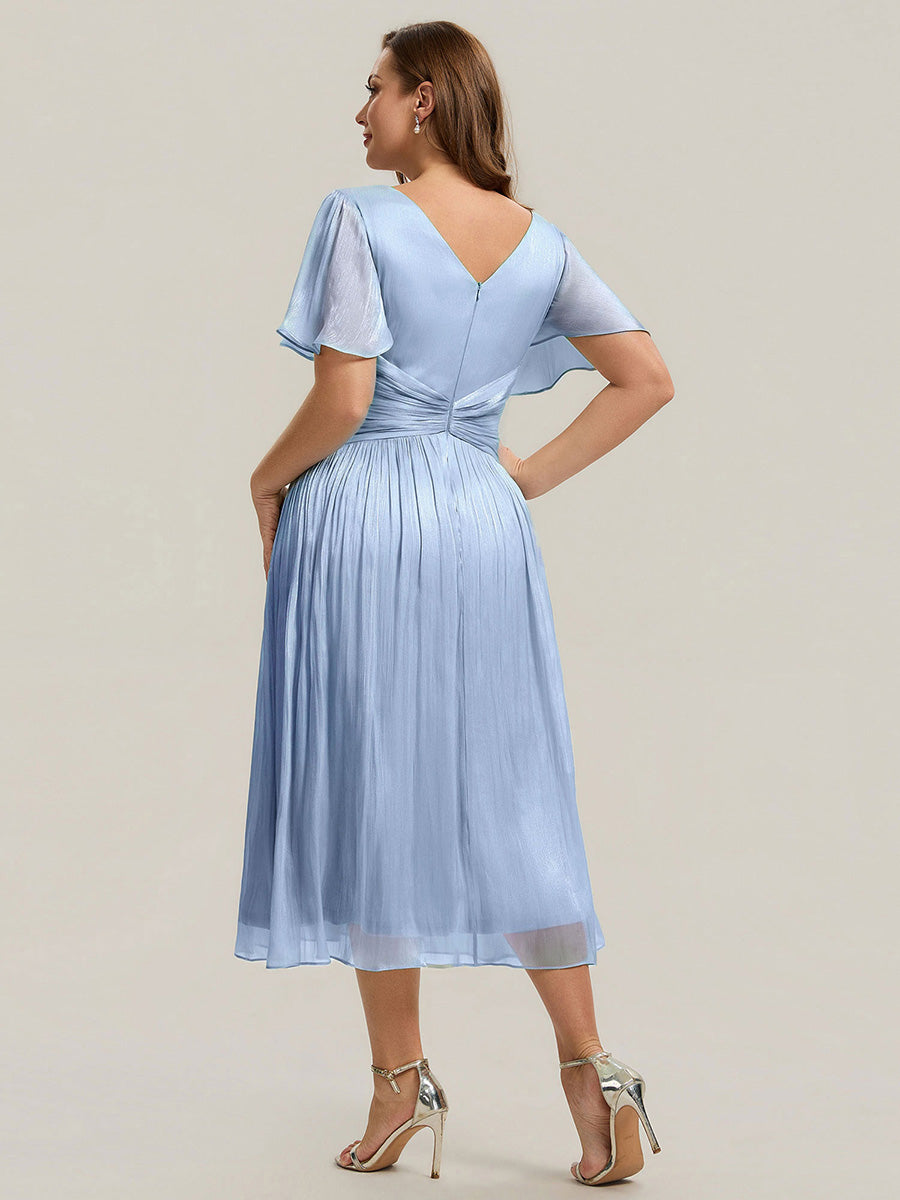 Ruffled Sea-island Ruffle Sleeve Midi Wedding Guest Dress