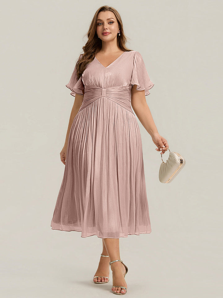 Ruffled Sea-island Ruffle Sleeve Midi Wedding Guest Dress