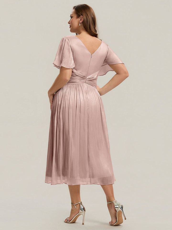 Ruffled Sea-island Ruffle Sleeve Midi Wedding Guest Dress