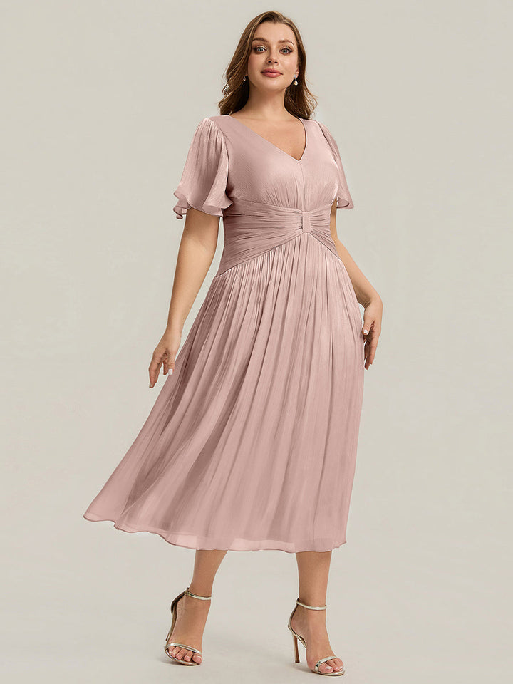 Ruffled Sea-island Ruffle Sleeve Midi Wedding Guest Dress
