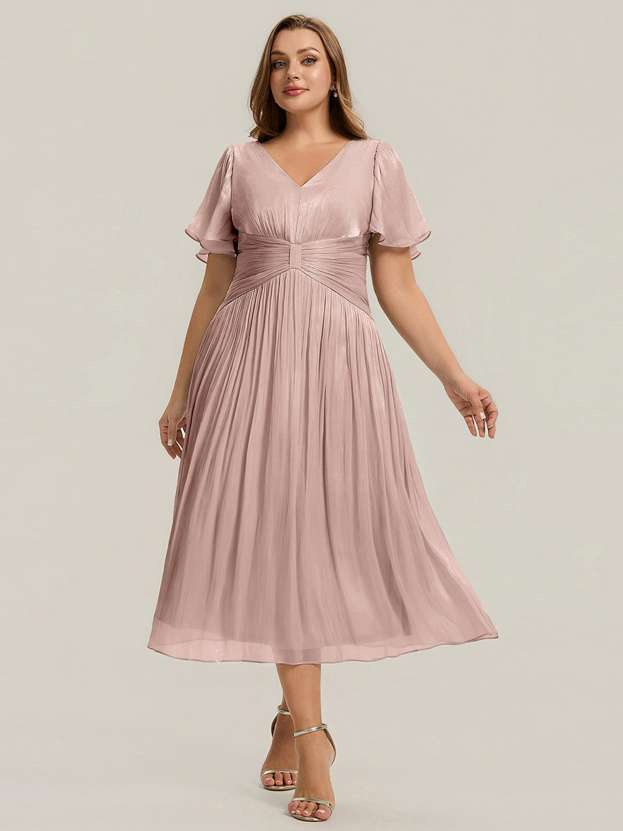 Ruffled Sea-island Ruffle Sleeve Midi Wedding Guest Dress