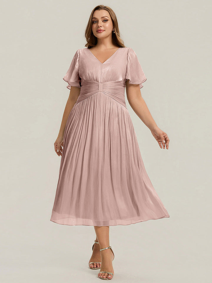 Plus Size Gathered Sea-island Wedding Guest Dress