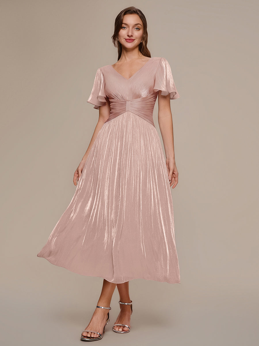 Ruffled Sea-island Ruffle Sleeve Midi Wedding Guest Dress