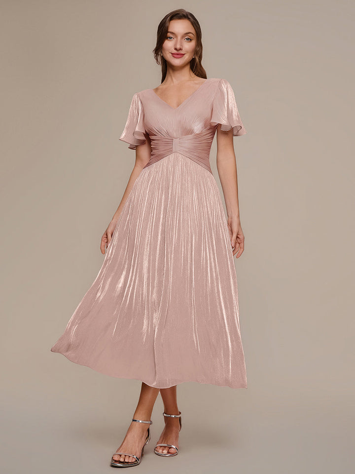 Ruffled Sea-island Ruffle Sleeve Midi Wedding Guest Dress