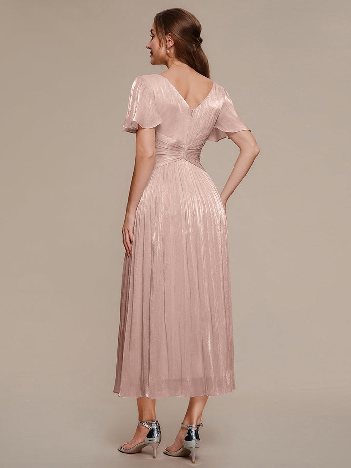 Ruffled Sea-island Ruffle Sleeve Midi Wedding Guest Dress