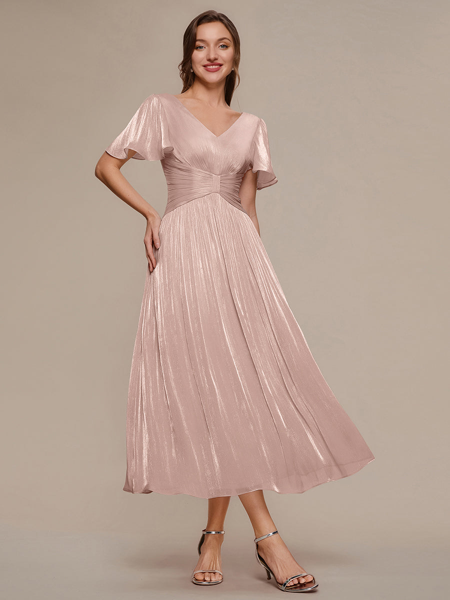 Ruffled Sea-island Ruffle Sleeve Midi Wedding Guest Dress