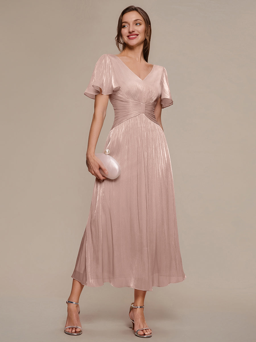 Ruffled Sea-island Ruffle Sleeve Midi Wedding Guest Dress