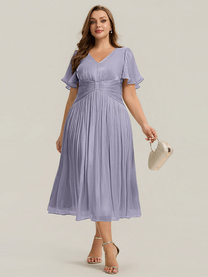 Ruffled Sea-island Ruffle Sleeve Midi Wedding Guest Dress