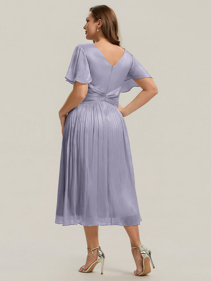 Plus Size Gathered Sea-island Wedding Guest Dress