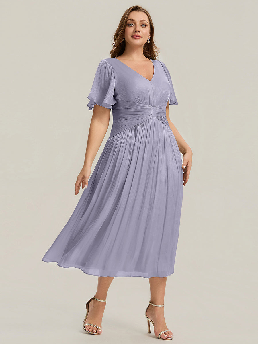Ruffled Sea-island Ruffle Sleeve Midi Wedding Guest Dress