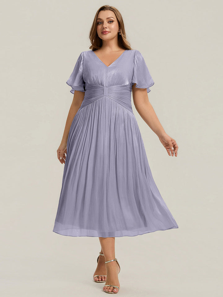 Plus Size Gathered Sea-island Wedding Guest Dress