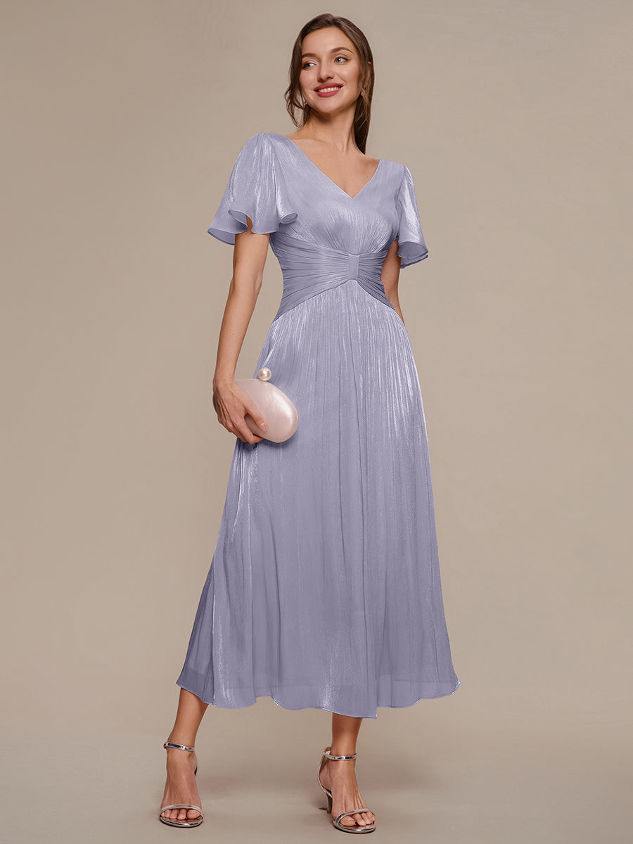 Ruffled Sea-island Ruffle Sleeve Midi Wedding Guest Dress
