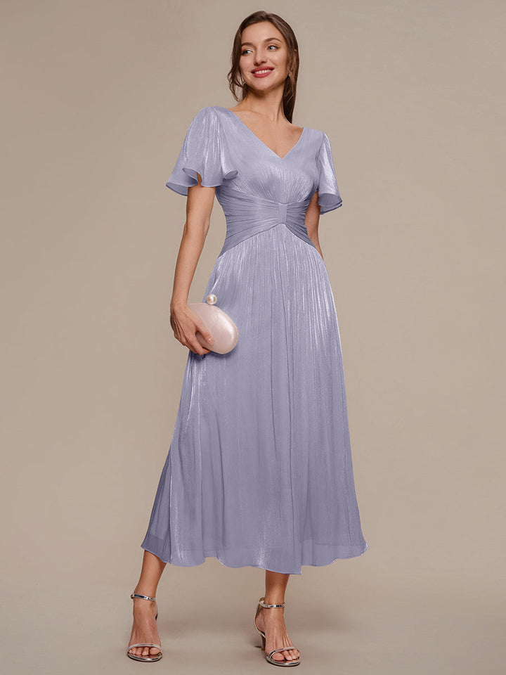 Ruffled Sea-island Ruffle Sleeve Midi Wedding Guest Dress