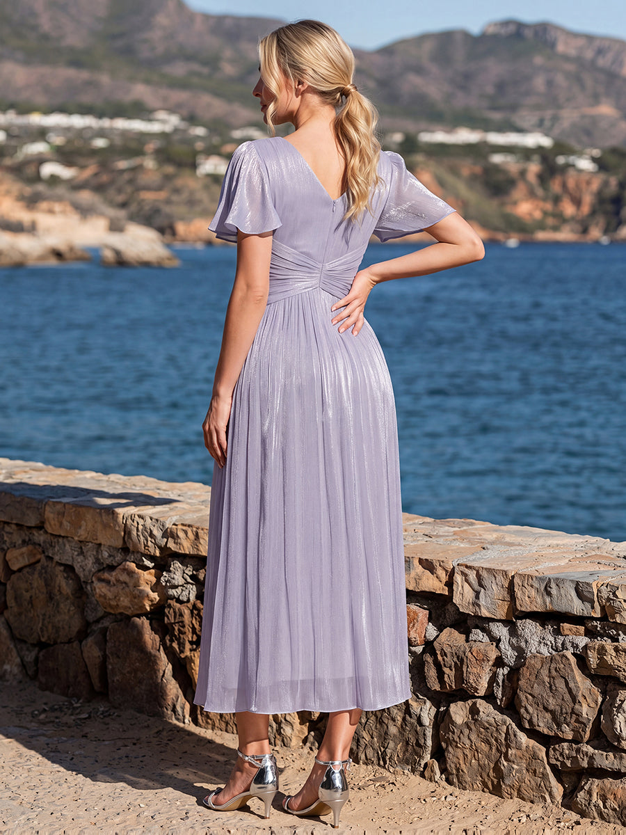 Ruffled Sea-island Ruffle Sleeve Midi Wedding Guest Dress