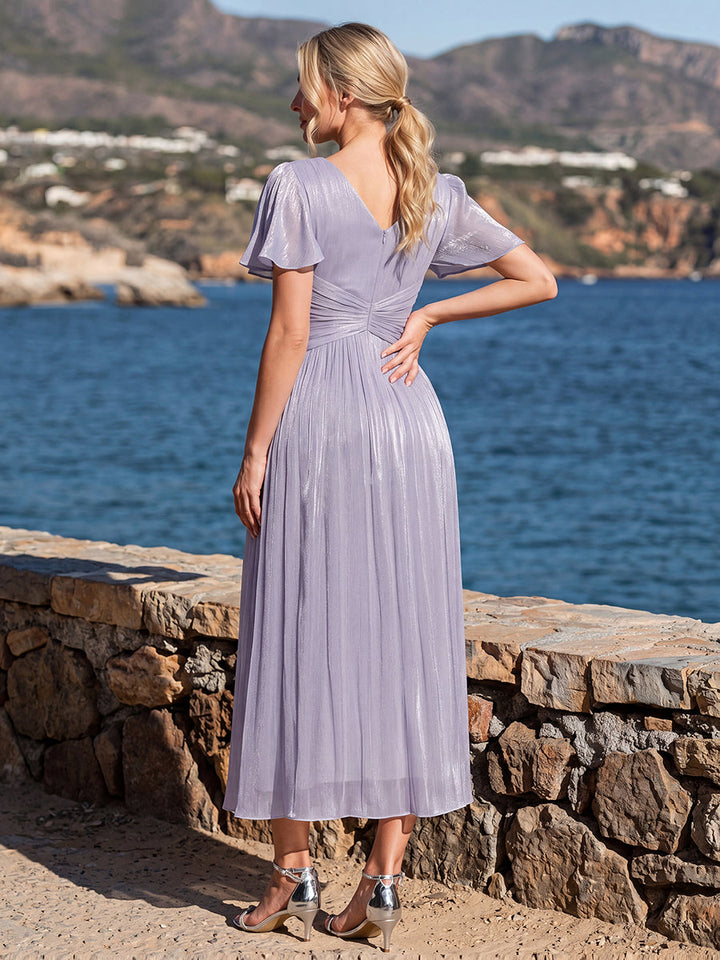 Ruffled Sea-island Ruffle Sleeve Midi Wedding Guest Dress