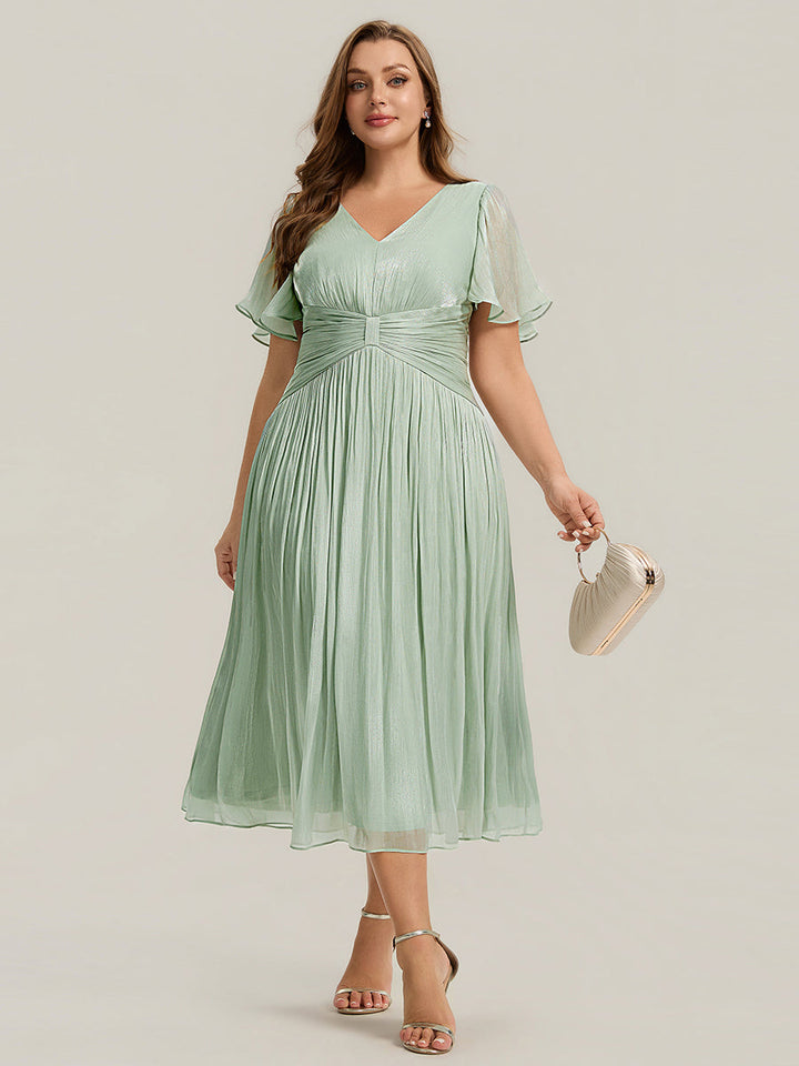 Ruffled Sea-island Ruffle Sleeve Midi Wedding Guest Dress