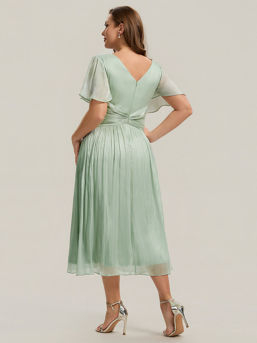 Plus Size Gathered Sea-island Wedding Guest Dress