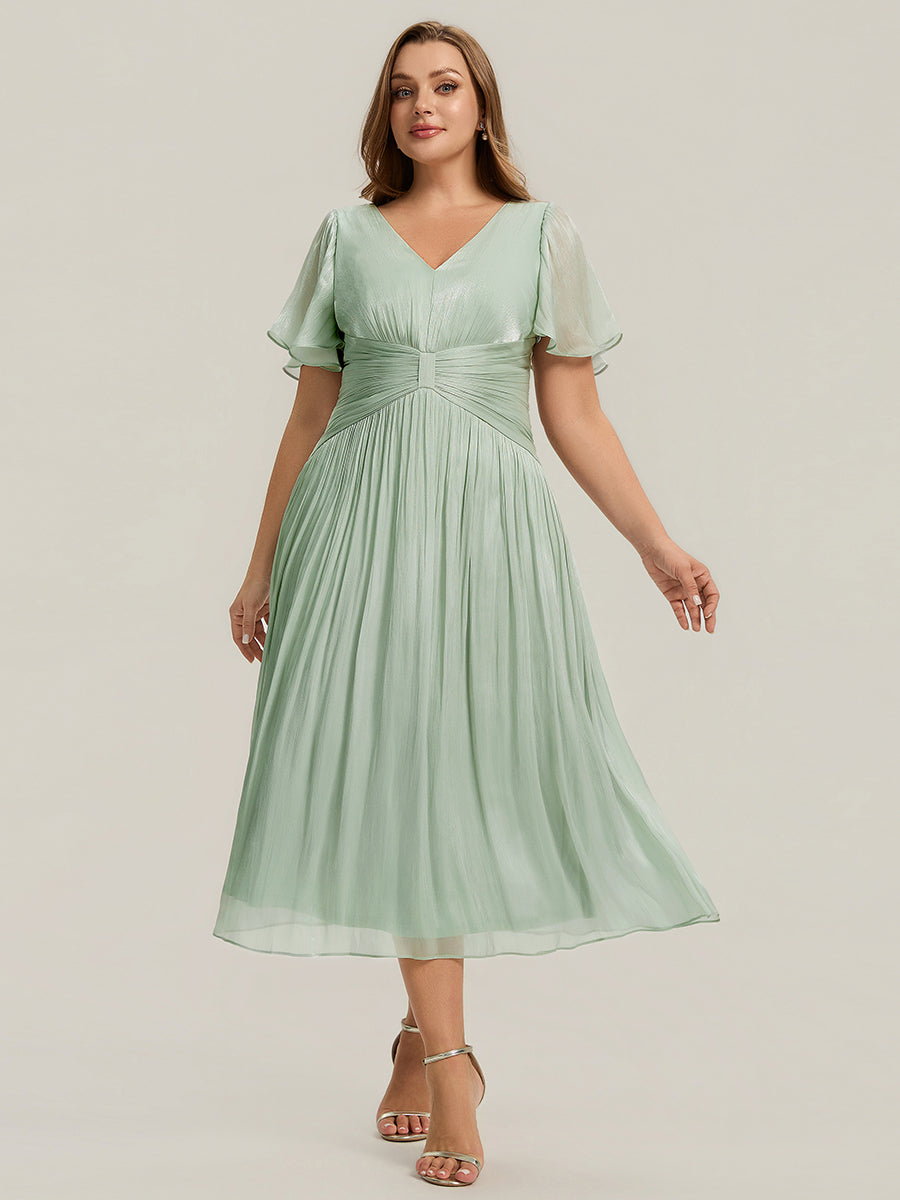 Ruffled Sea-island Ruffle Sleeve Midi Wedding Guest Dress