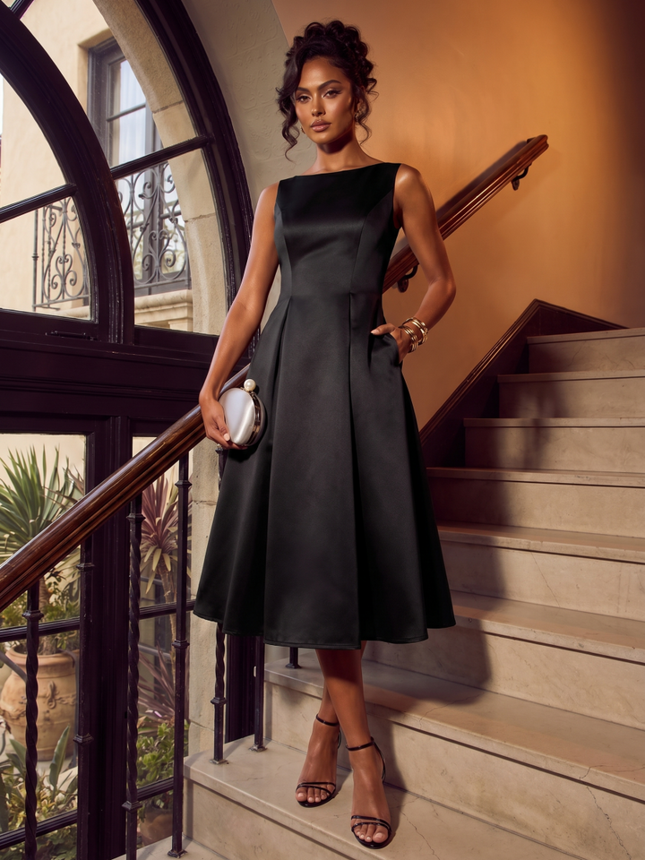 Satin Sleeveless Ball-Gown Wedding Guest Dress