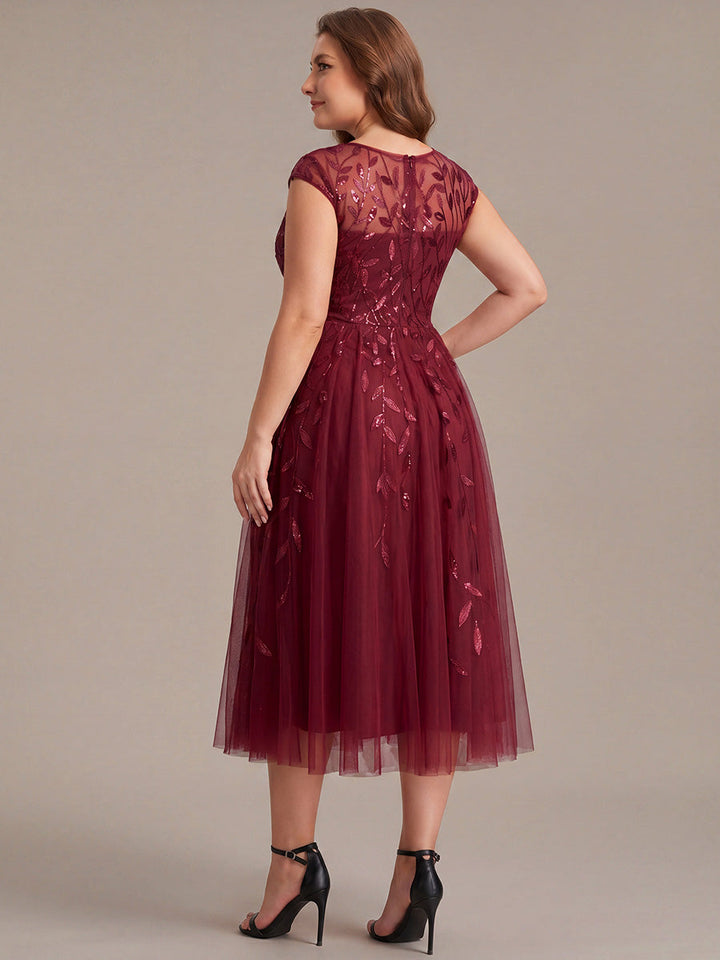 Plus Size See-through Sequin Wedding Guest Dress