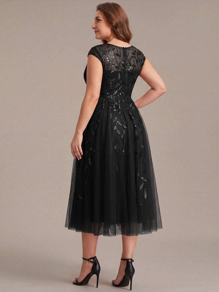 Plus Size See-through Sequin Wedding Guest Dress