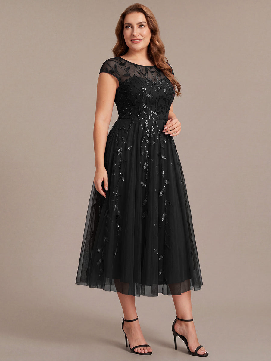 Plus Size See-through Sequin Wedding Guest Dress