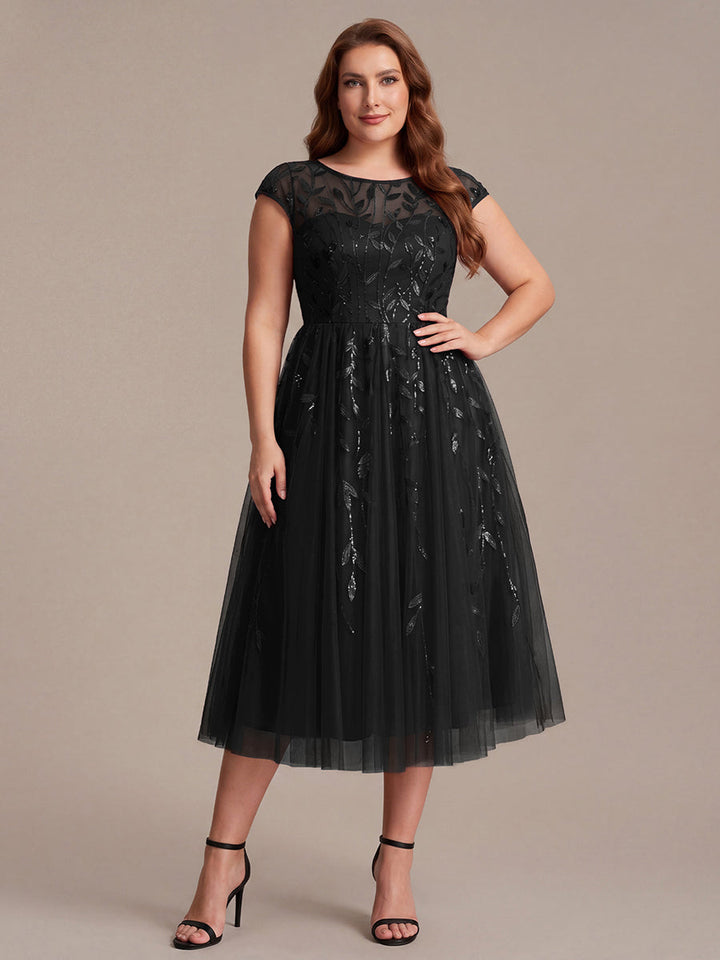 Plus Size See-through Sequin Wedding Guest Dress