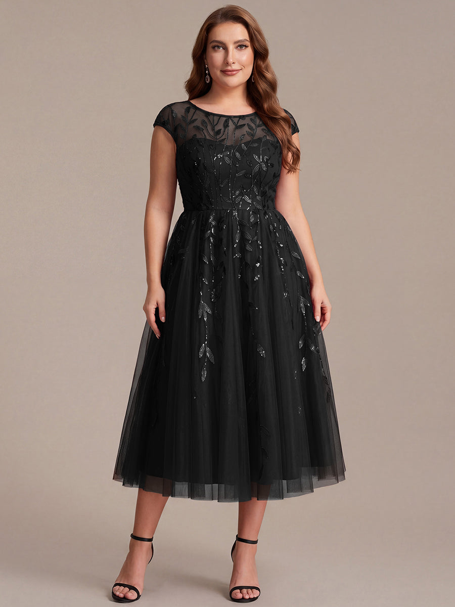 Plus Size See-through Sequin Wedding Guest Dress