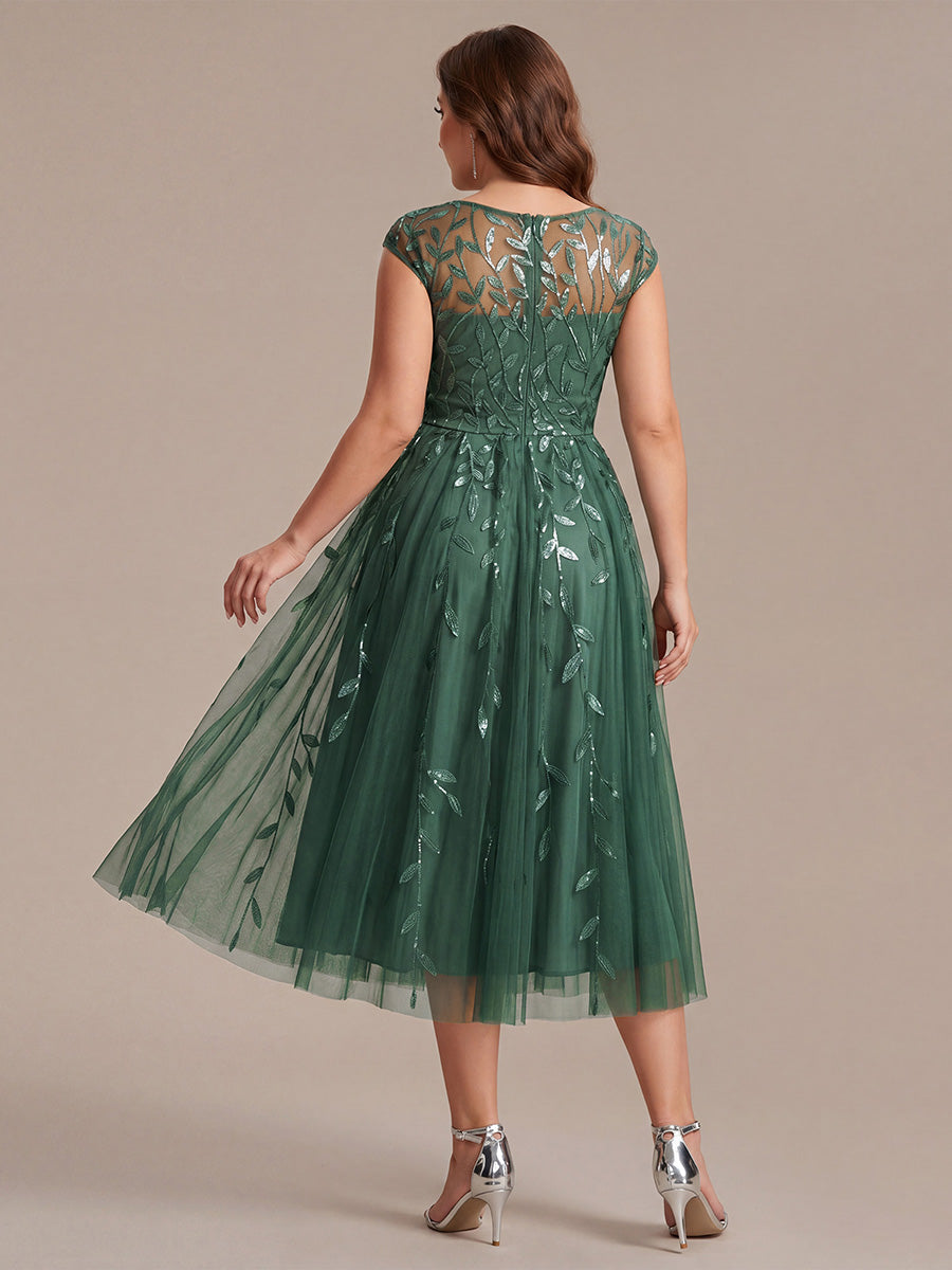 Plus Size See-through Sequin Wedding Guest Dress