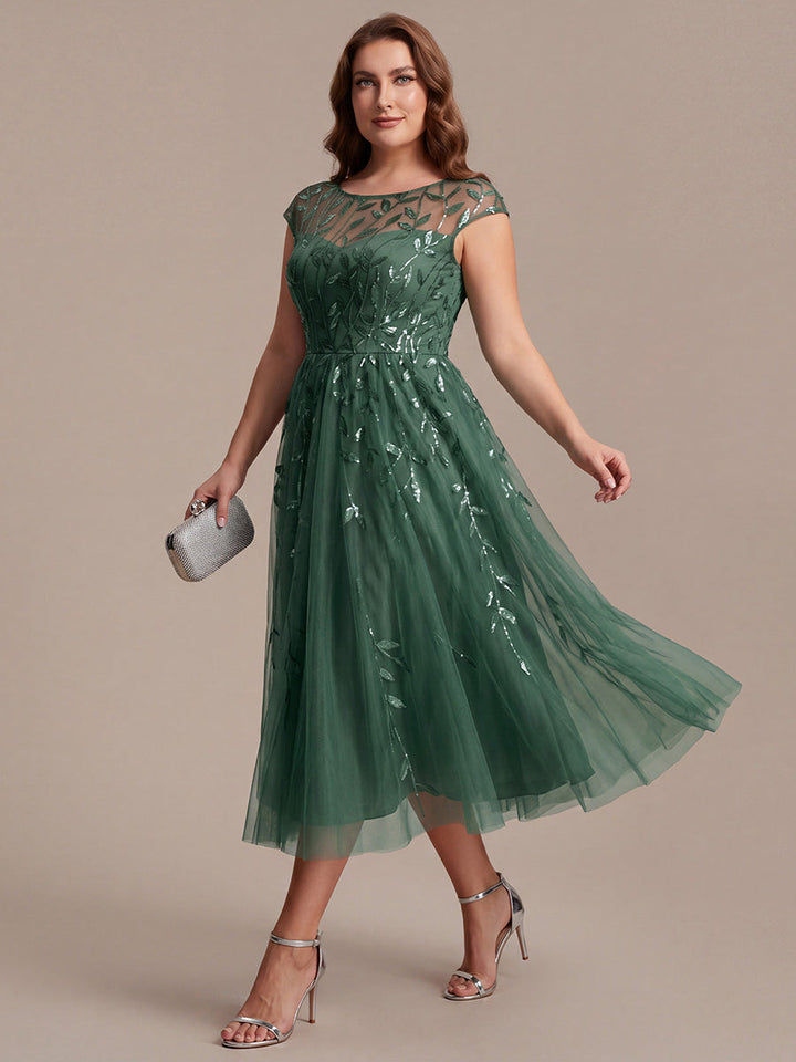 Plus Size See-through Sequin Wedding Guest Dress