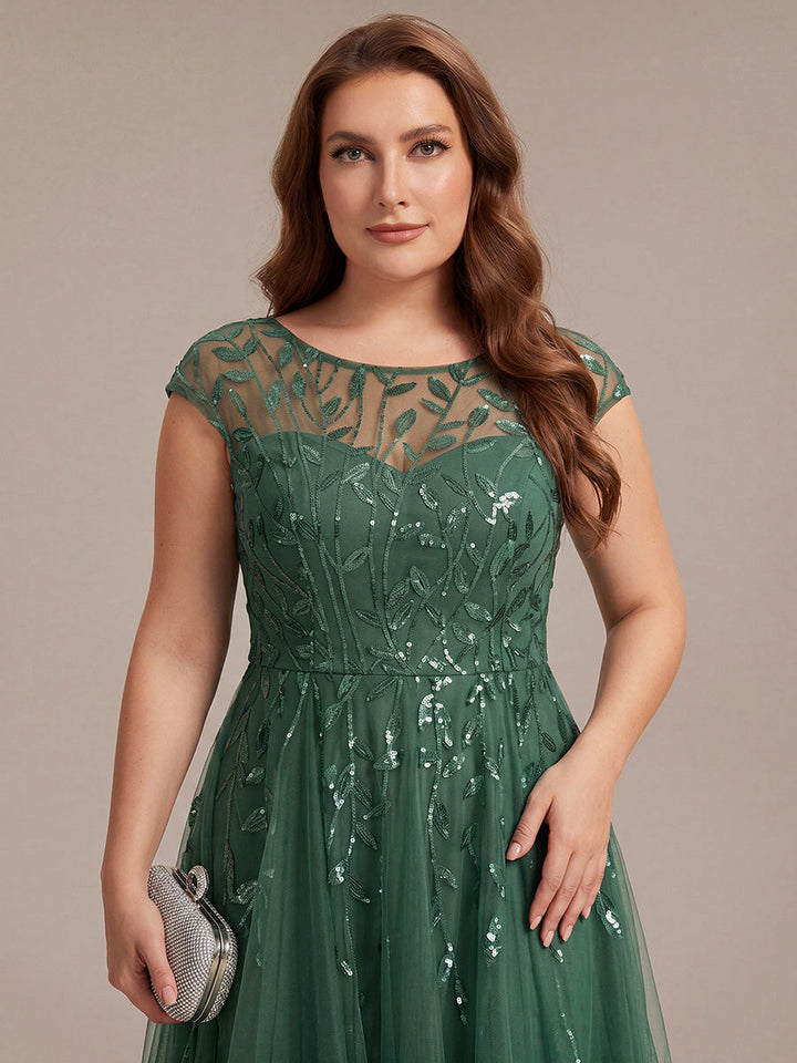 Plus Size See-through Sequin Wedding Guest Dress