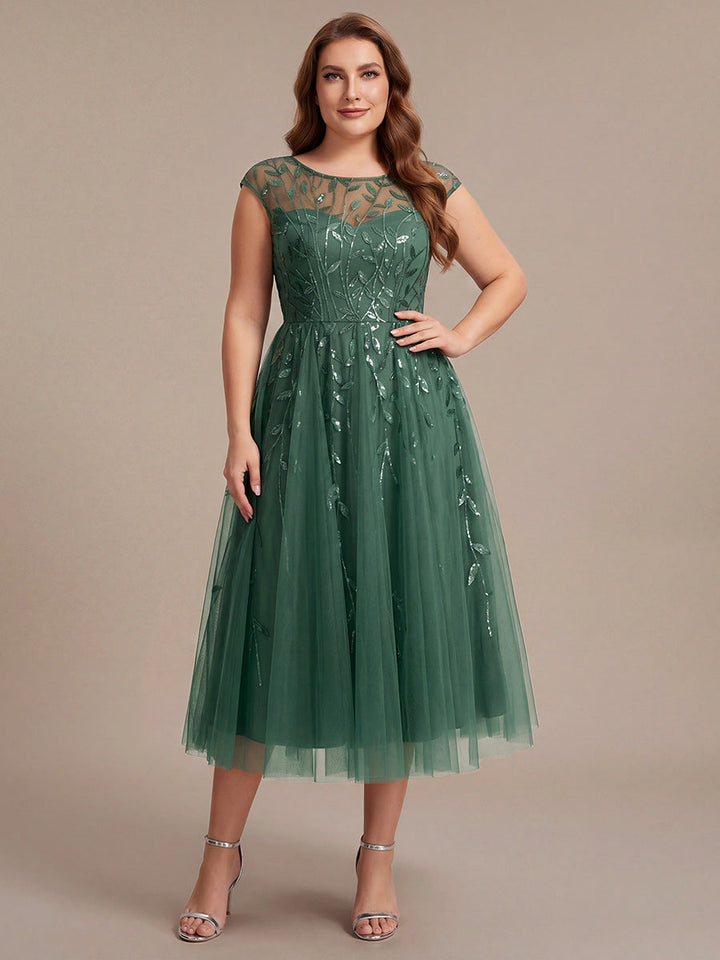 Plus Size See-through Sequin Wedding Guest Dress