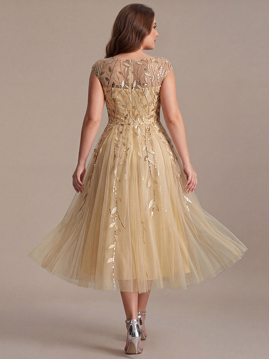 Plus Size See-through Sequin Wedding Guest Dress