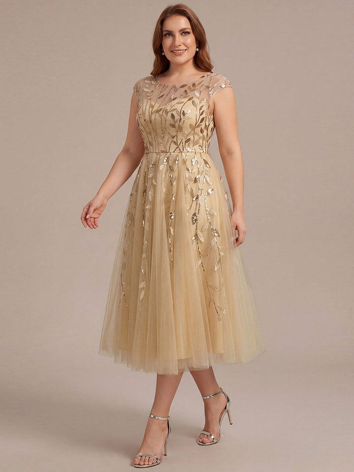 Plus Size See-through Sequin Wedding Guest Dress