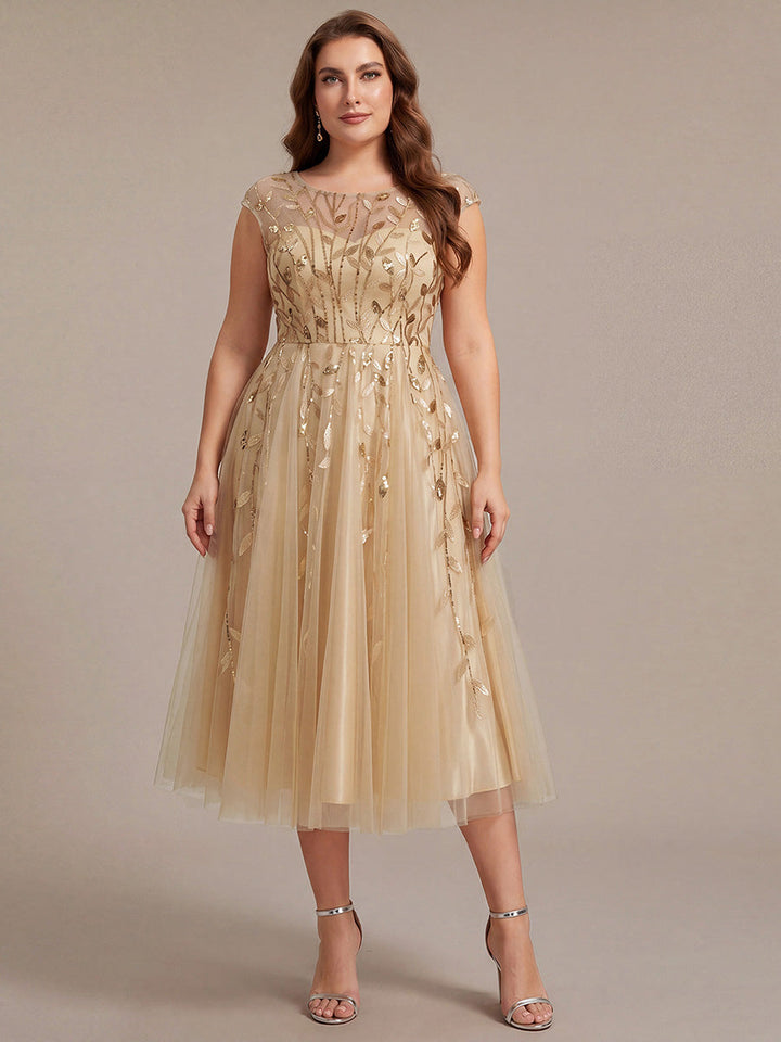 Plus Size See-through Sequin Wedding Guest Dress