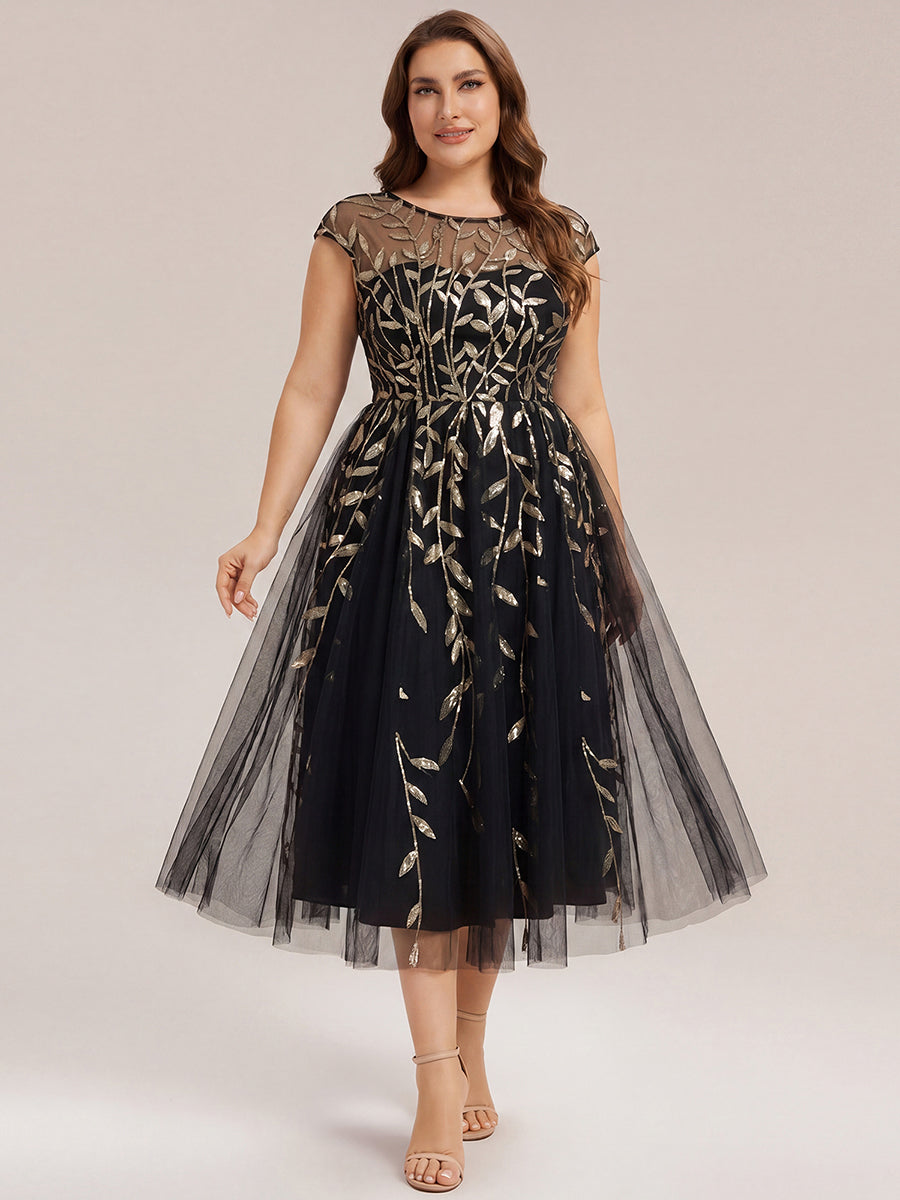 Plus Size See-through Sequin Wedding Guest Dress