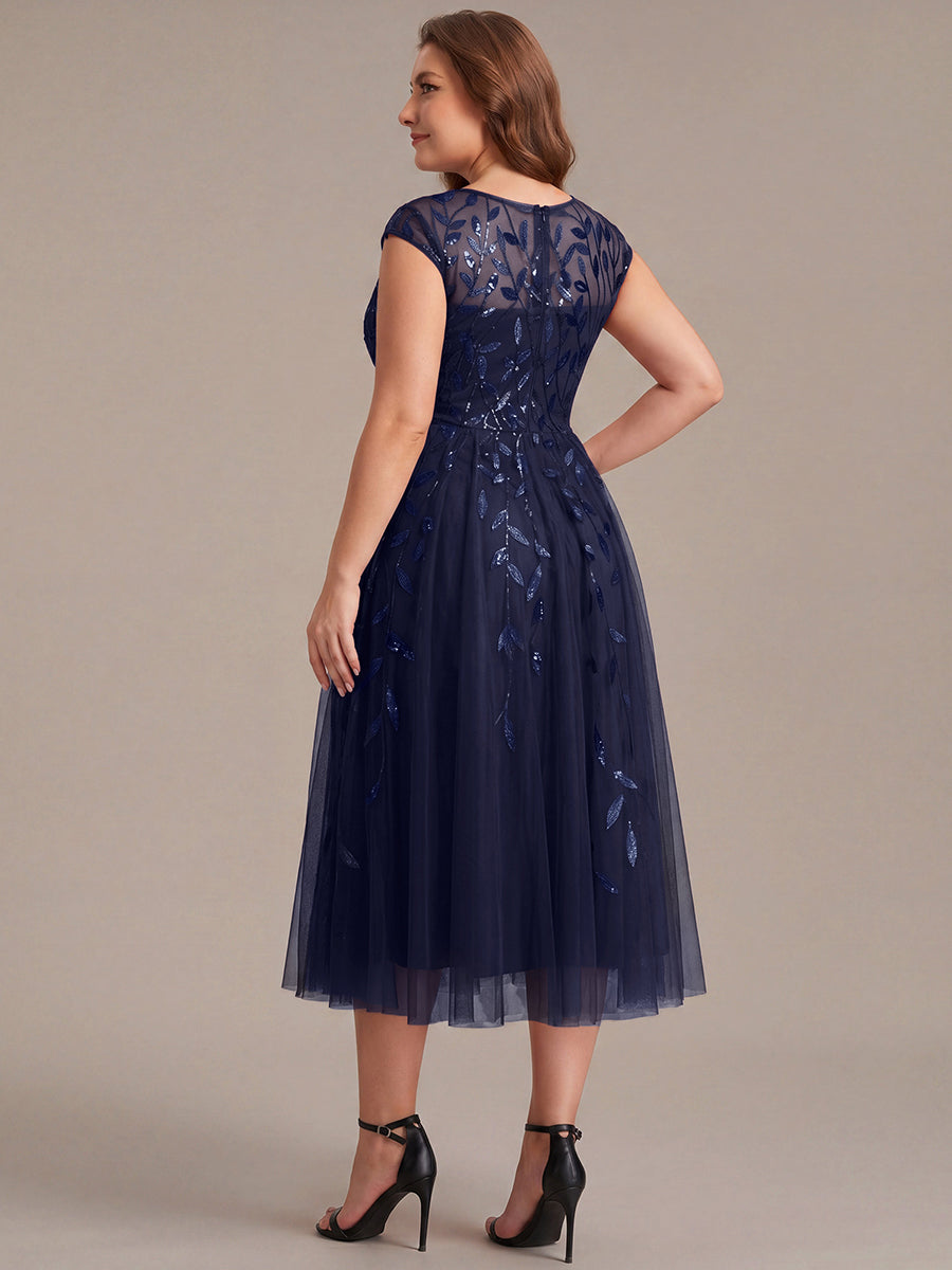 Plus Size See-through Sequin Wedding Guest Dress