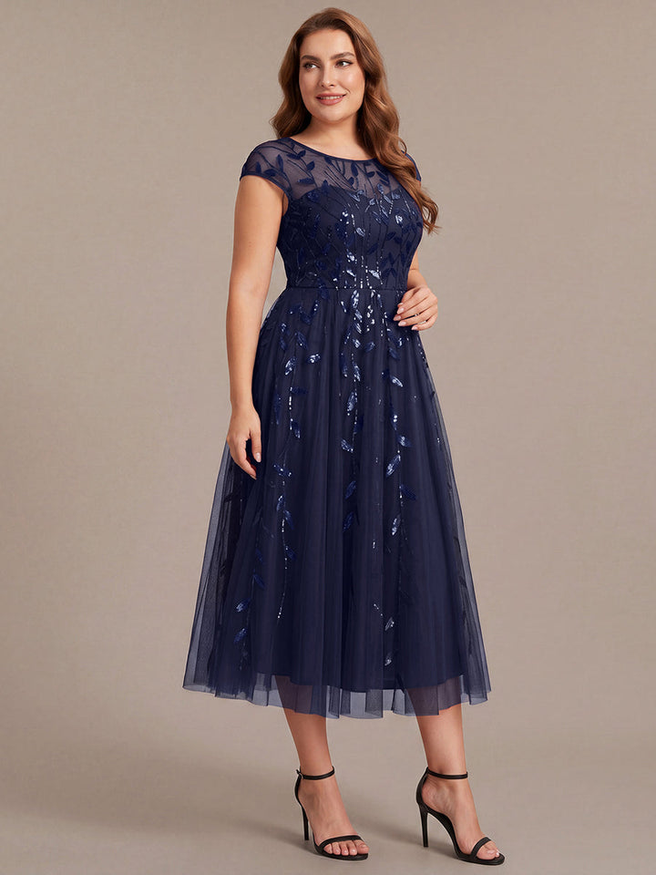 Plus Size See-through Sequin Wedding Guest Dress