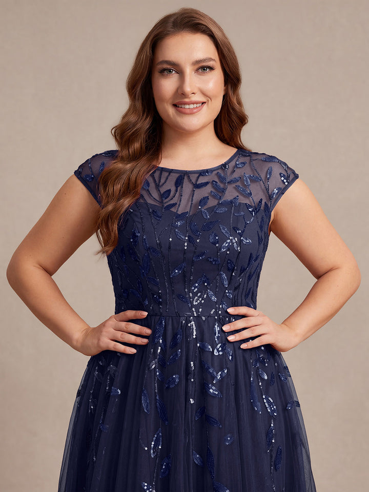 Plus Size See-through Sequin Wedding Guest Dress
