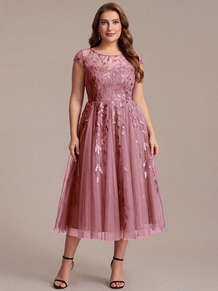 Plus Size See-through Sequin Wedding Guest Dress