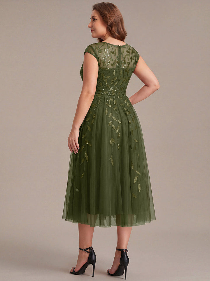Plus Size See-through Sequin Wedding Guest Dress