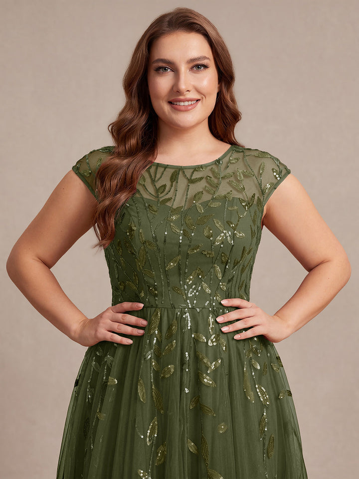 Plus Size See-through Sequin Wedding Guest Dress